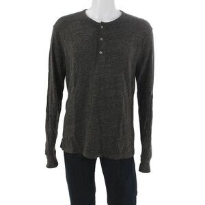 J Crew Mens Henley Long Sleeve T-Shirt Gray Cotton Size L